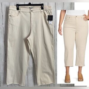 NWT John Mark Jeans Women -22W Crop Wide Leg  Frayed Hem Ivory Jeans Cotton